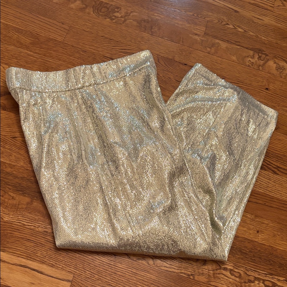 Zara gold sequined sparkly metallic wide leg pants sz.M - Picture 7 of 10